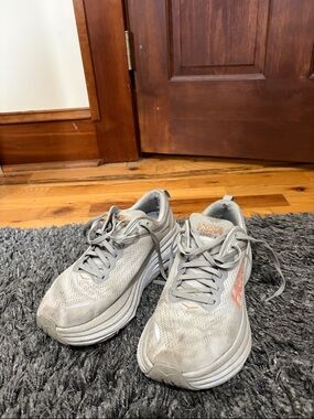 Hoka Women's Running Shoes in Light Gray with Coral Accents